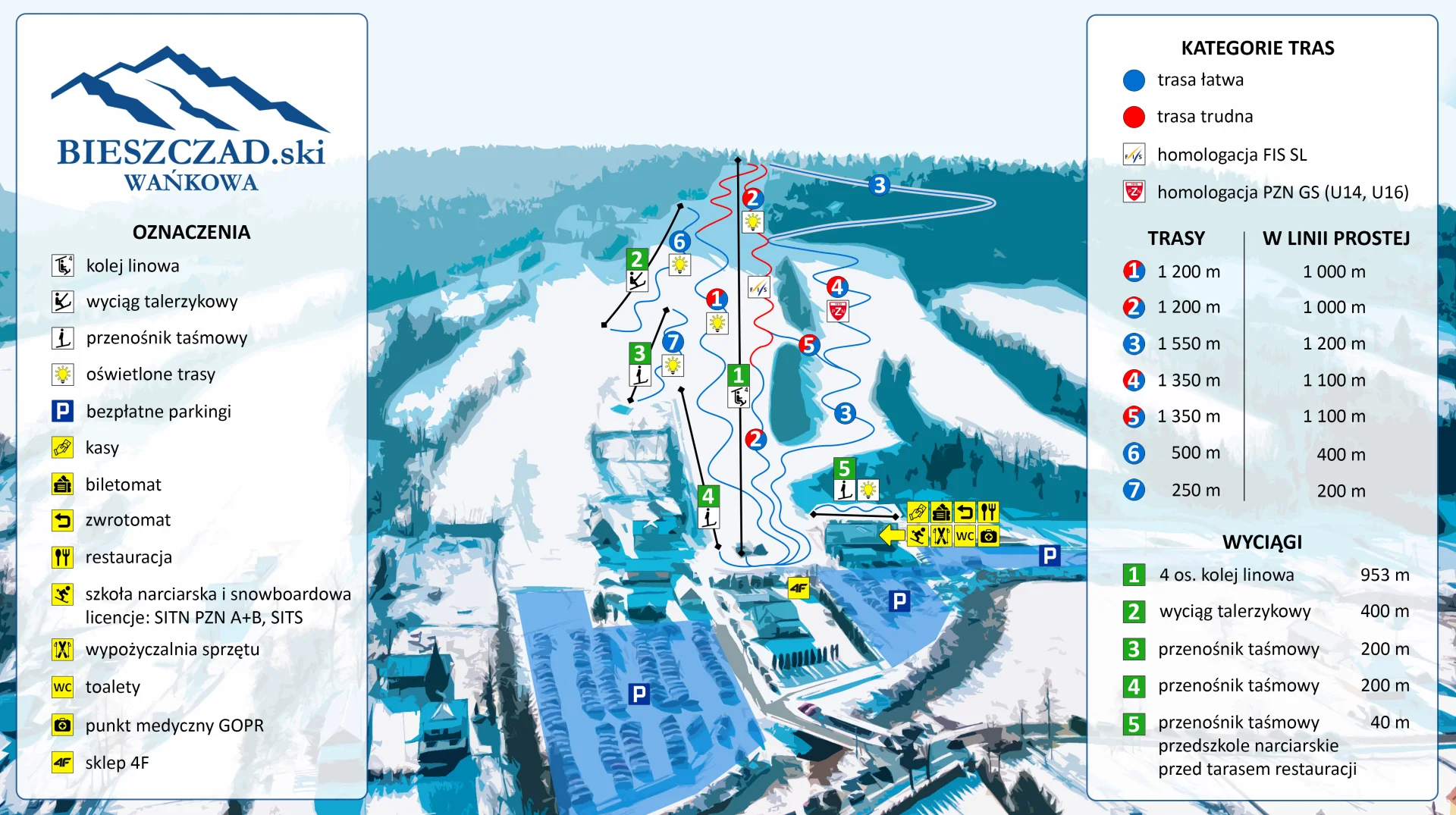 Mapa tras stoku Stacja Narciarska BIESZCZAD.ski Wańkowa