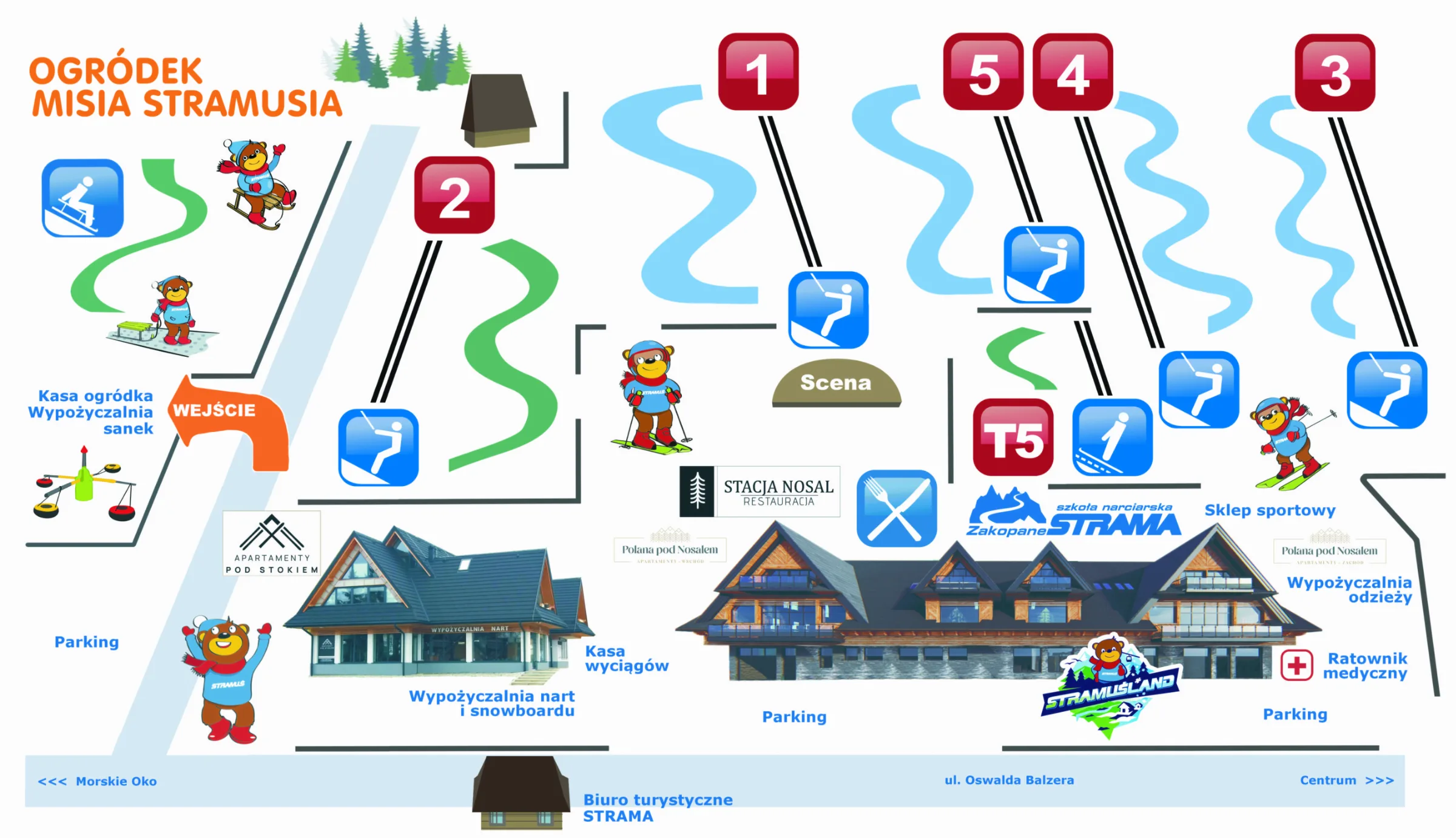 Mapa tras stoku Centrum Narciarskie Nosal w Zakopanem
