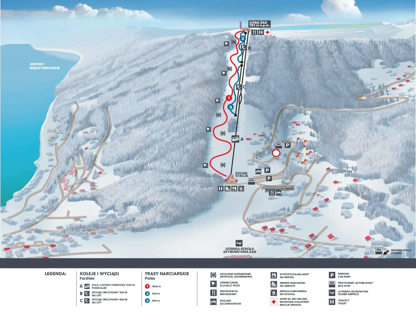 Mapa tras stoku Góra Żar w Międzybrodziu Żywieckim