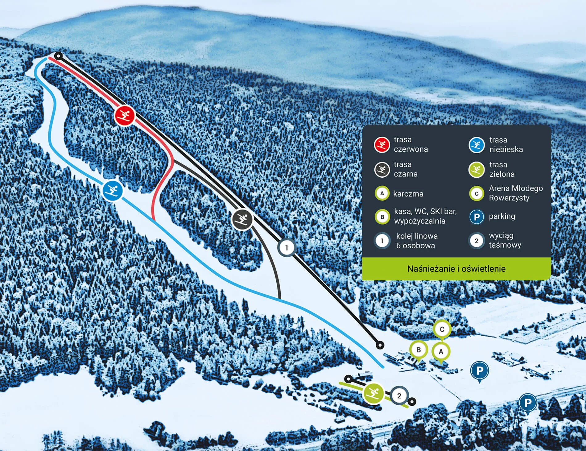 Mapa tras stoku Kasina Ski & Bike Park w Kasinie Wielkiej