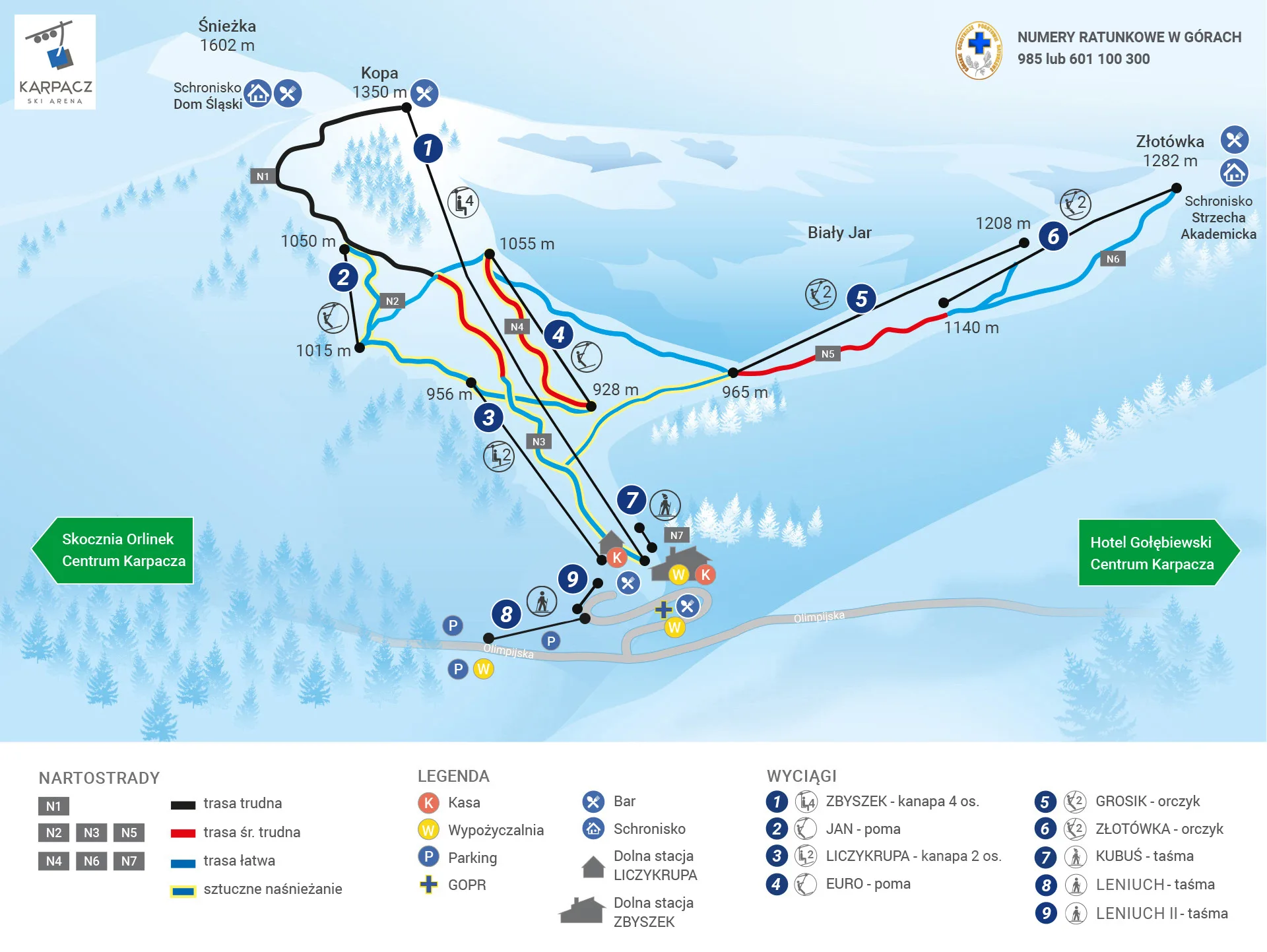 Mapa tras stoku Kompleks Narciarski Kopa w Karpaczu