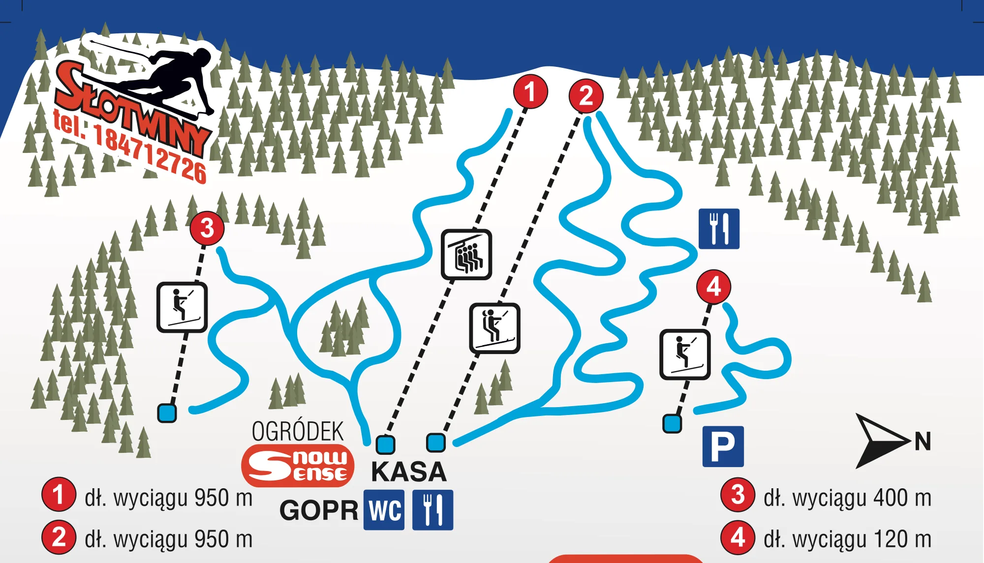 Mapa tras stoku Kompleks Narciarski Słotwiny w Krynicy
