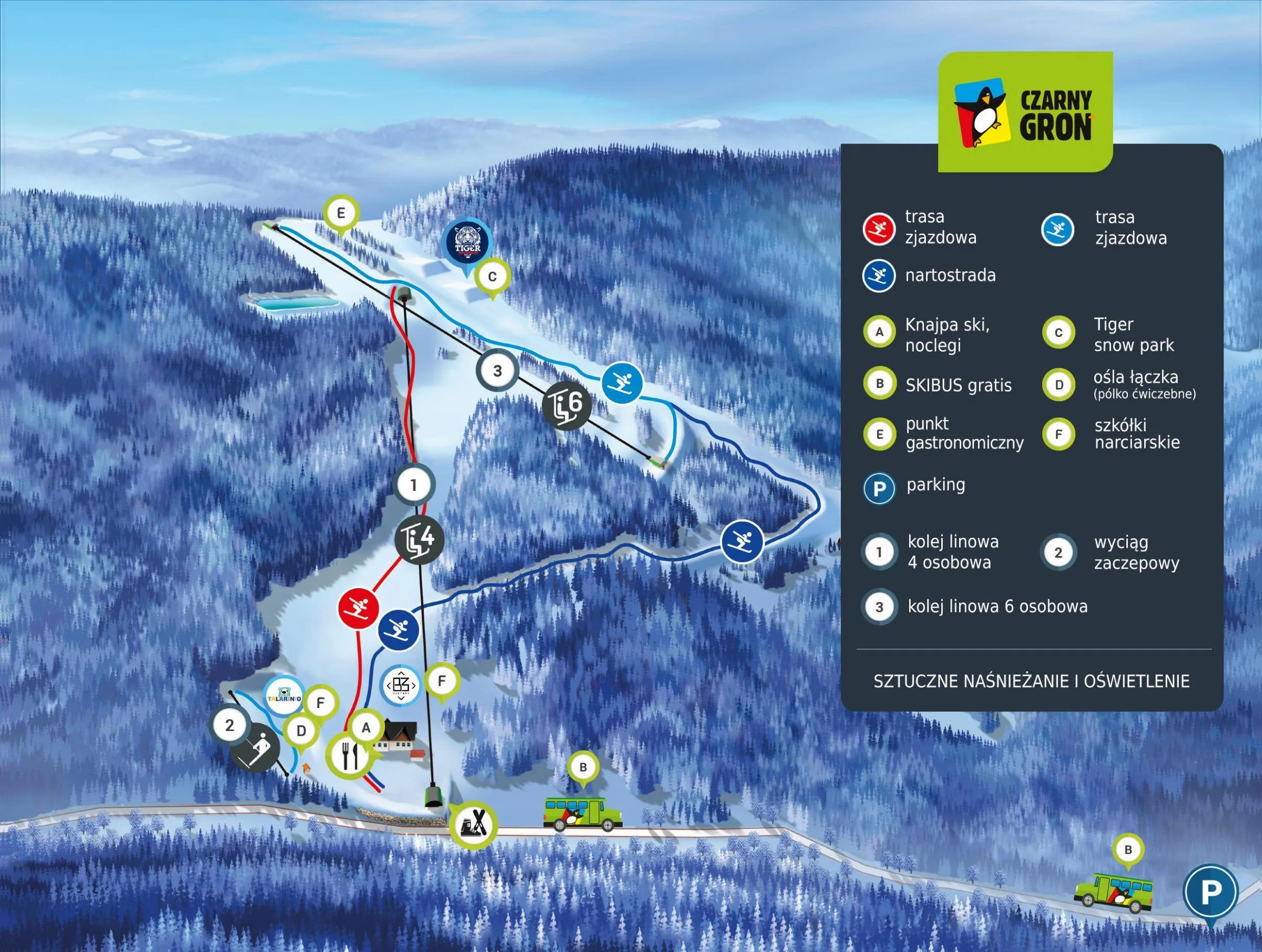 Mapa tras stoku Ośrodek Narciarski Czarny Groń w Rzykach