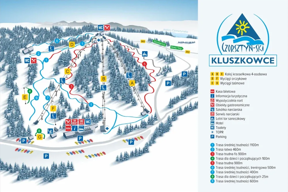 Mapa tras stoku Ośrodek Narciarski Czorsztyn-Ski w Kluszkowcach