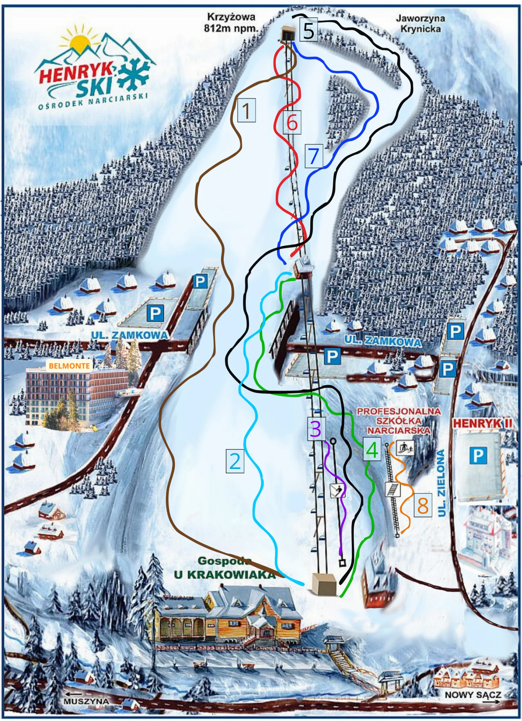 Mapa tras stoku Ośrodek Narciarski Henryk-Ski w Krynicy