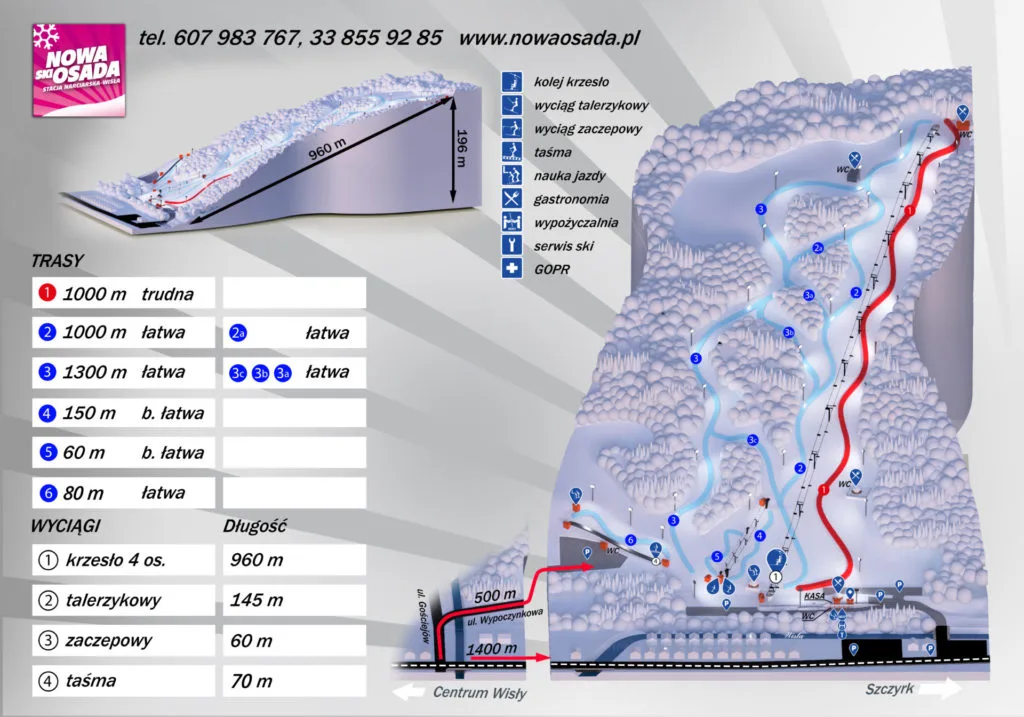 Mapa tras stoku Ośrodek Narciarski Nowa Osada w Wiśle