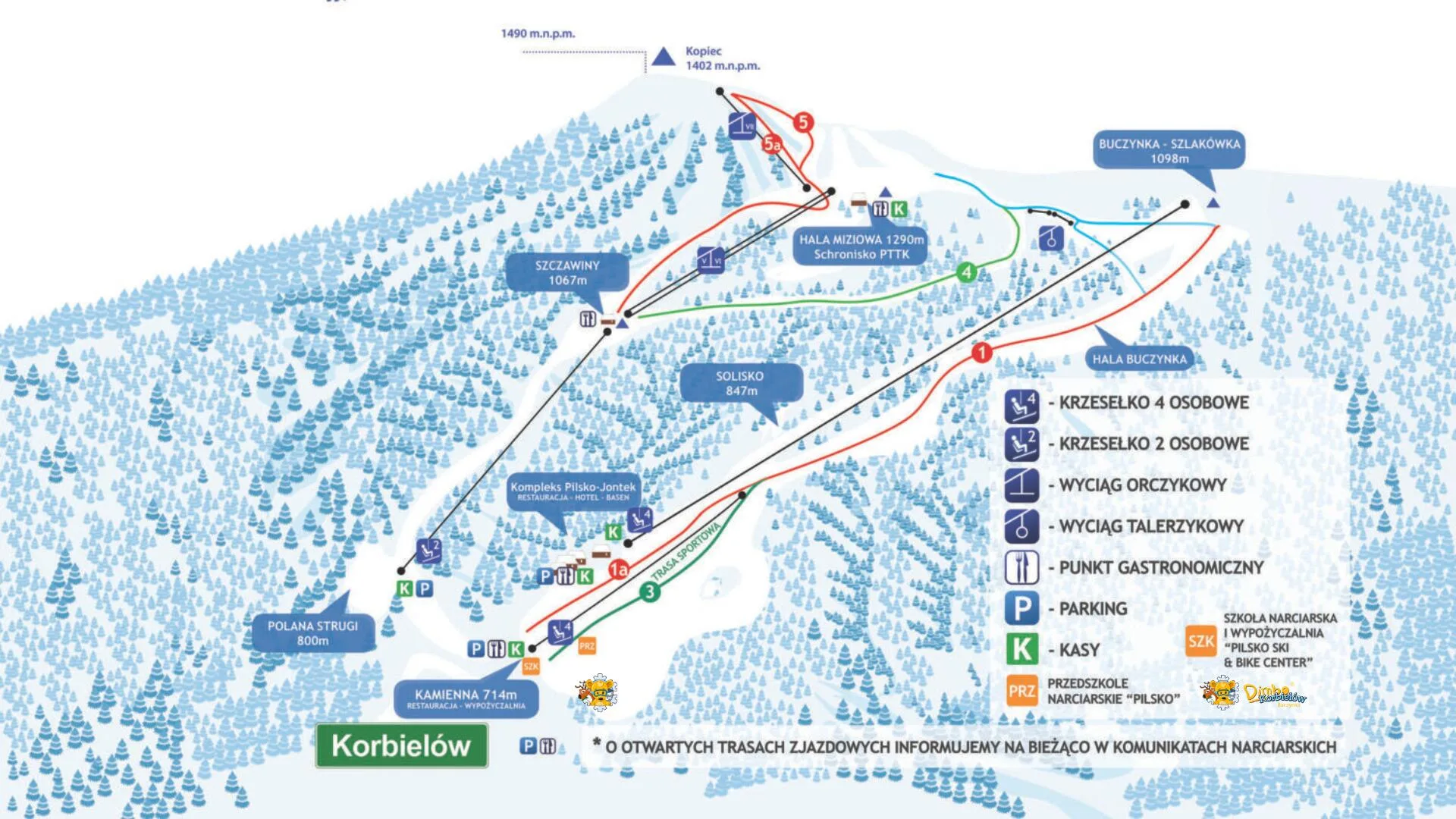 Mapa tras stoku Ośrodek Narciarski Pilsko w Korbielowie