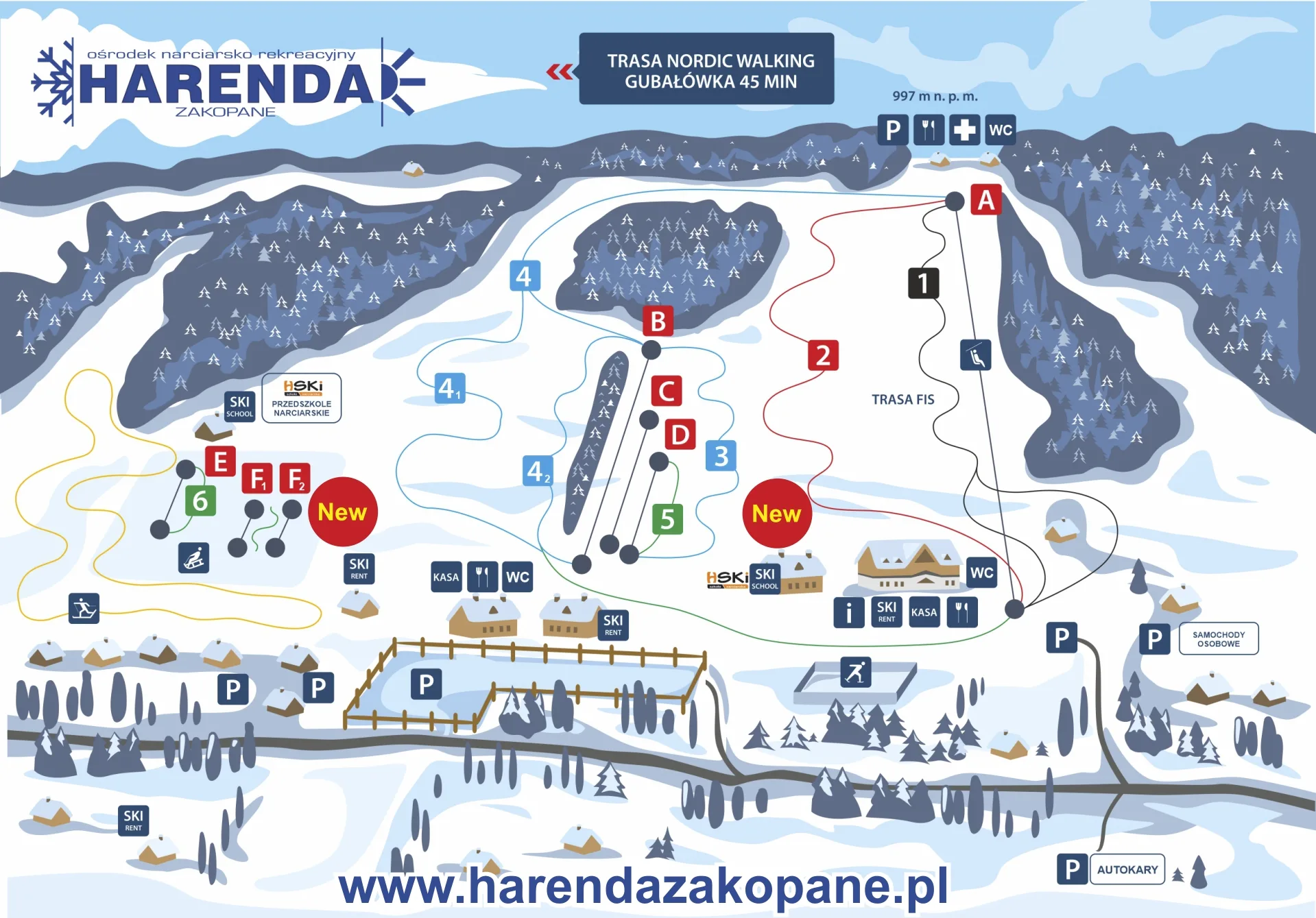 Mapa tras stoku Ośrodek Narciarsko-Rekreacyjny Harenda w Zakopanem