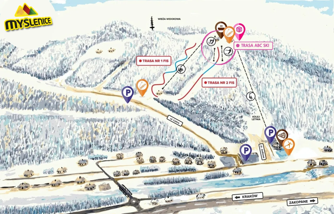 Mapa tras stoku Sport Arena Myślenice