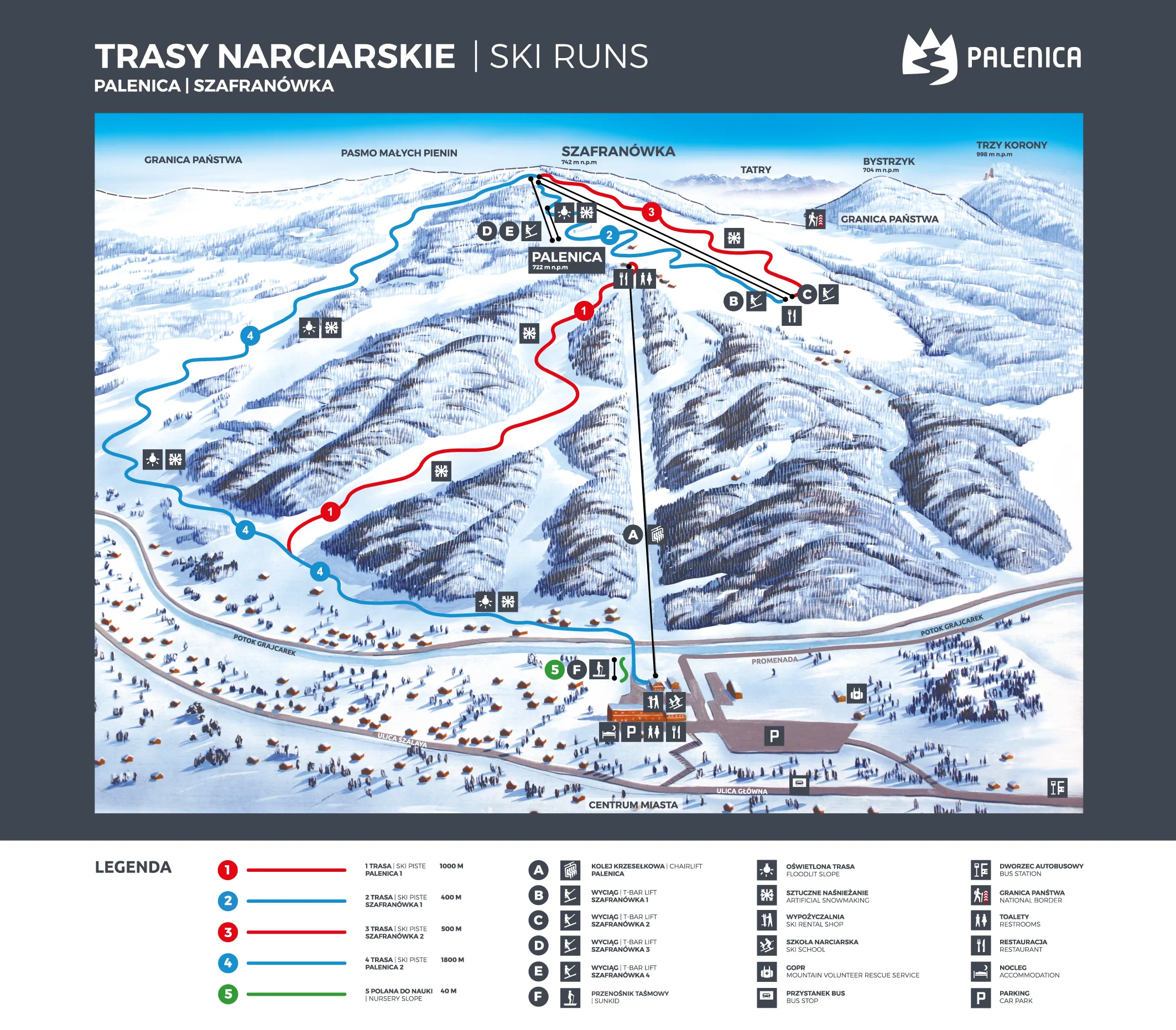 Mapa tras stoku Stacja Narciarska Palenica w Szczawnicy