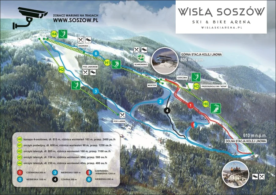 Mapa tras stoku Stacja Narciarska Soszów w Wiśle