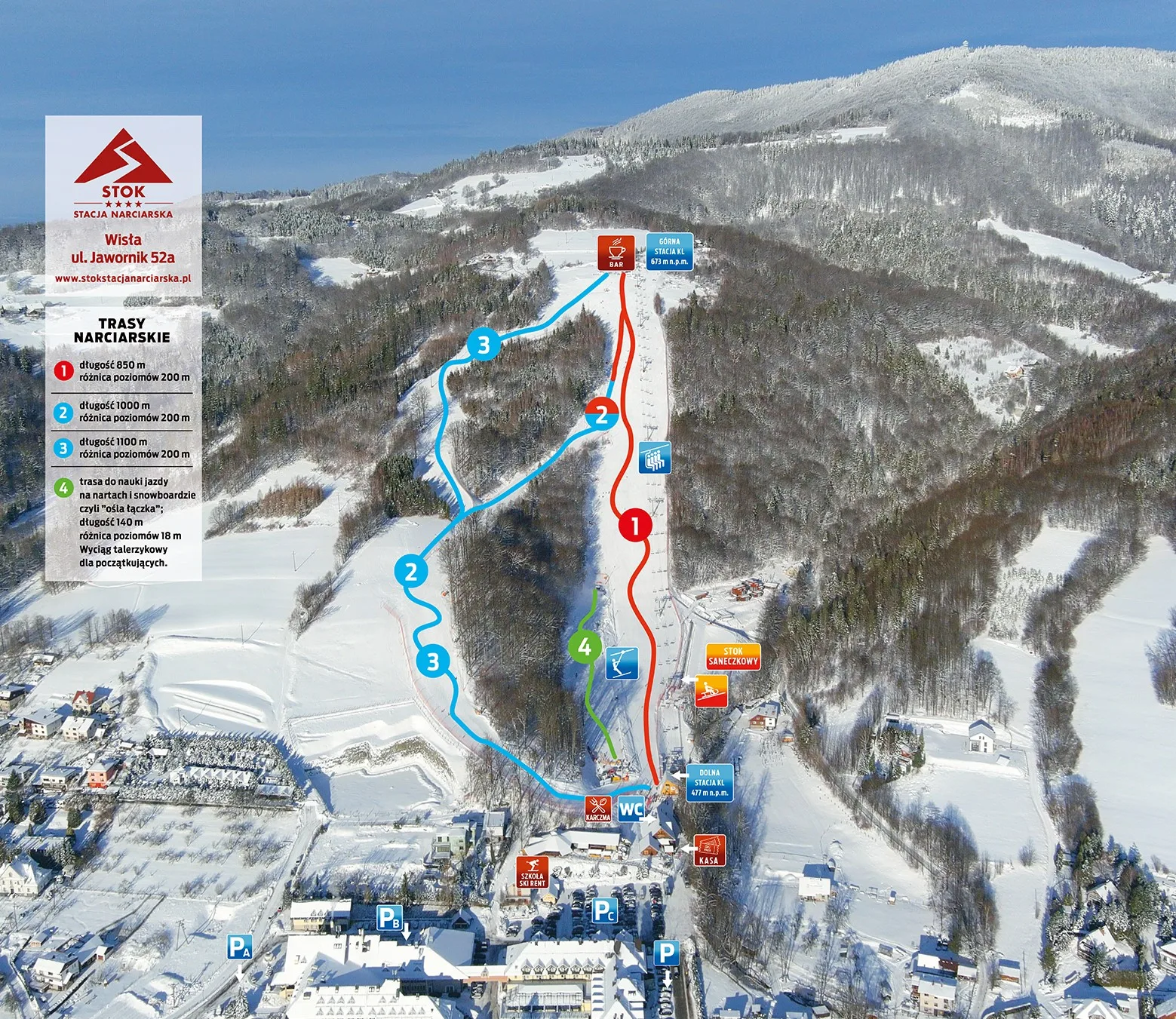 Mapa tras stoku Stacja Narciarska Stok w Wiśle