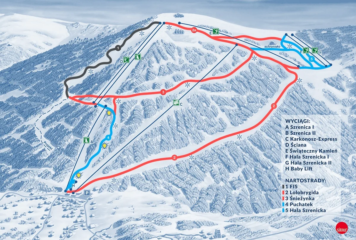 Mapa tras stoku Szrenica Ski Arena