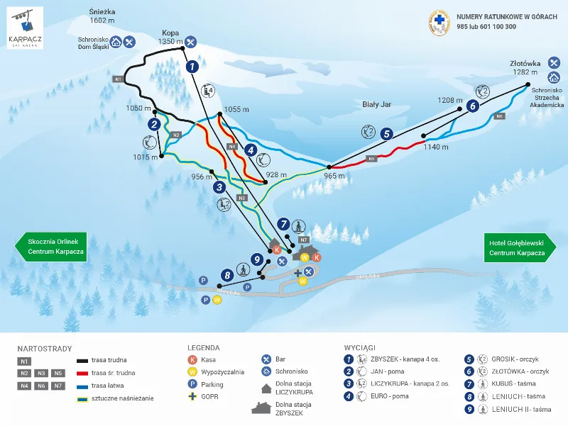 Mapa tras – Kompleks Narciarski Kopa w Karpaczu