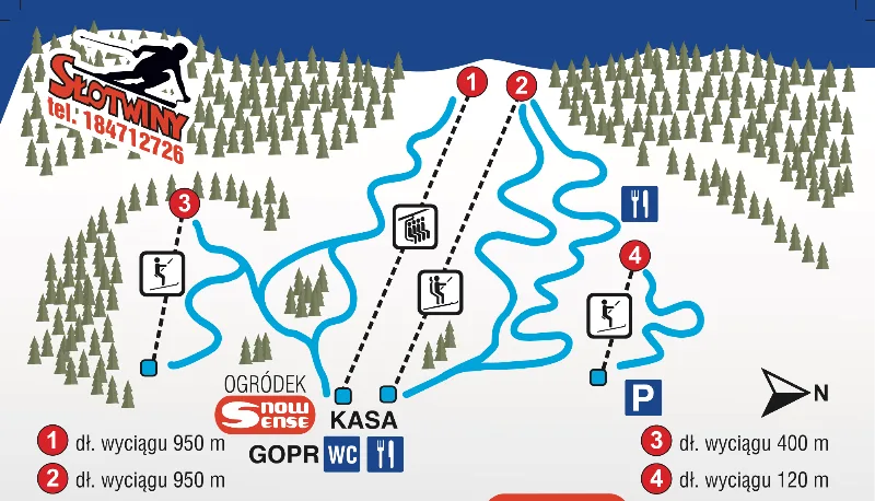 Mapa tras – Kompleks Narciarski Słotwiny w Krynicy
