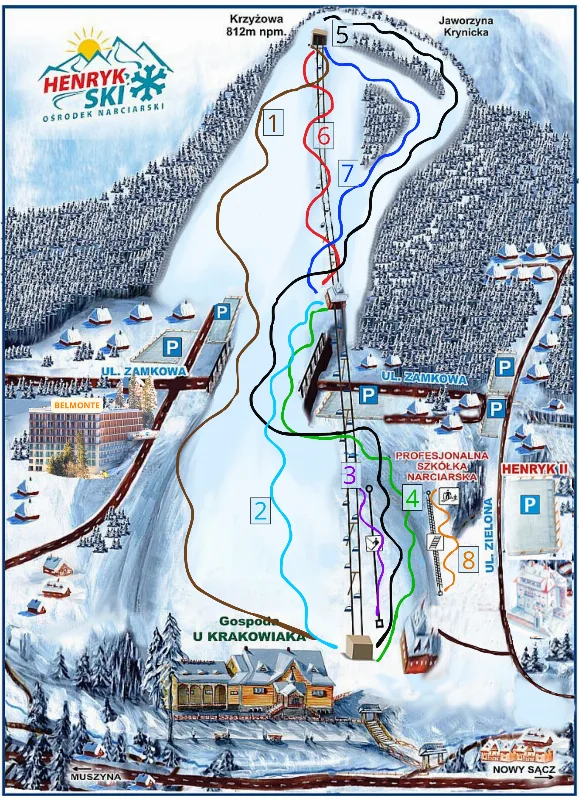 Mapa tras – Ośrodek Narciarski Henryk-Ski w Krynicy