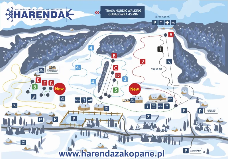 Mapa tras – Ośrodek Narciarsko-Rekreacyjny Harenda w Zakopanem