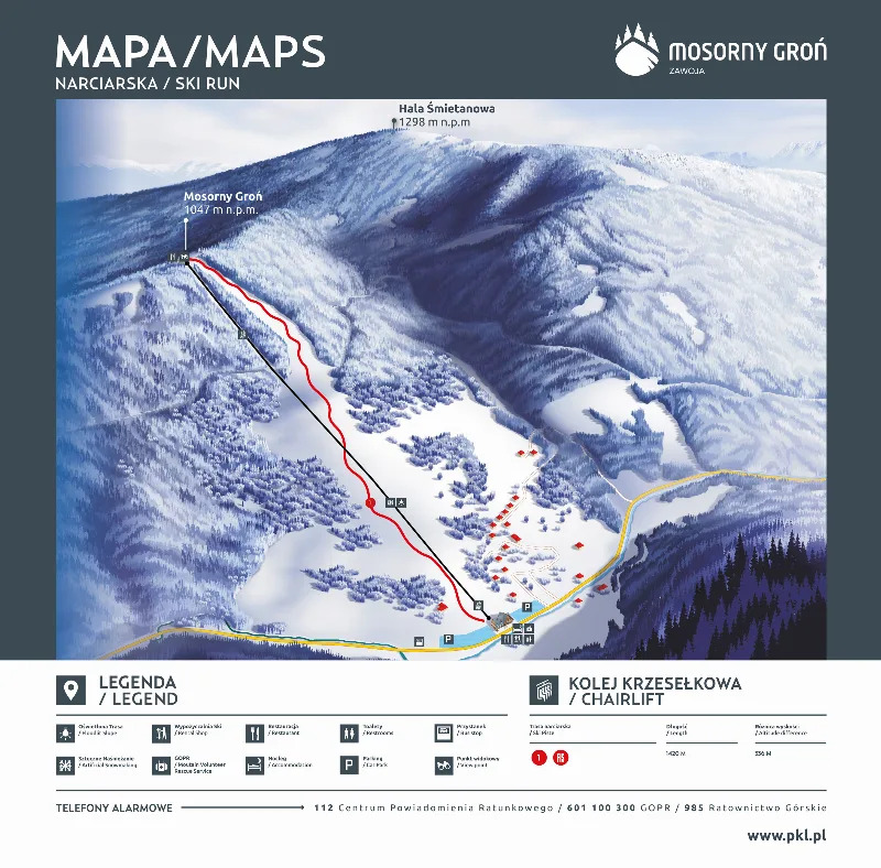 Mapa tras – Ośrodek Turystyczno-Narciarski Mosorny Groń w Zawoi